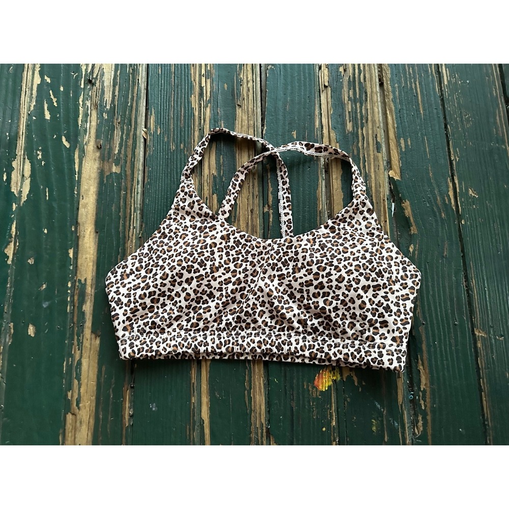 SHEIN Women Leopard Print Sports Bra Brown Tan Animal Print Racerback Size M
